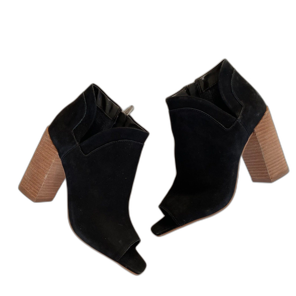 VINCE CAMUTO Fedrilla Black Leather Open Toe Heel Side Zipper Booties Size 6.5